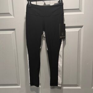 90 Degree by Reflex Black Leggings with White Side Panels
